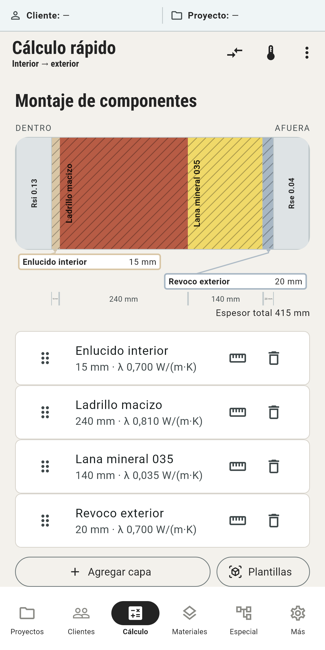 Construcción de componentes con ladrillo, lana mineral y yeso.