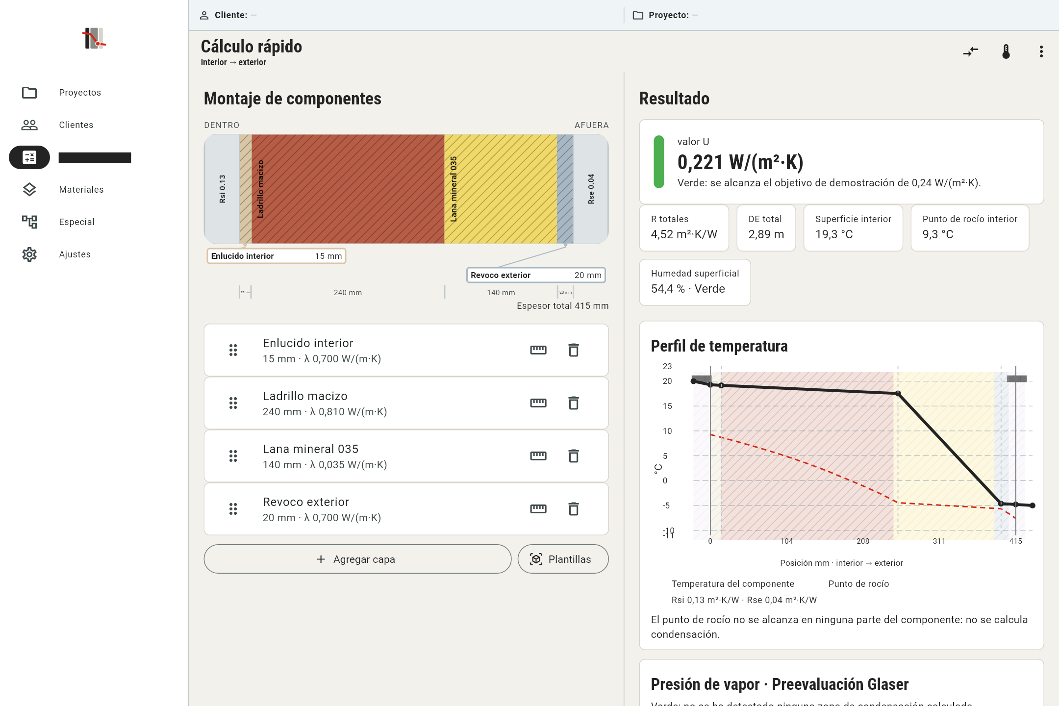 U-CalQ para Windows: editor de capas y resultado de valor U uno al lado del otro