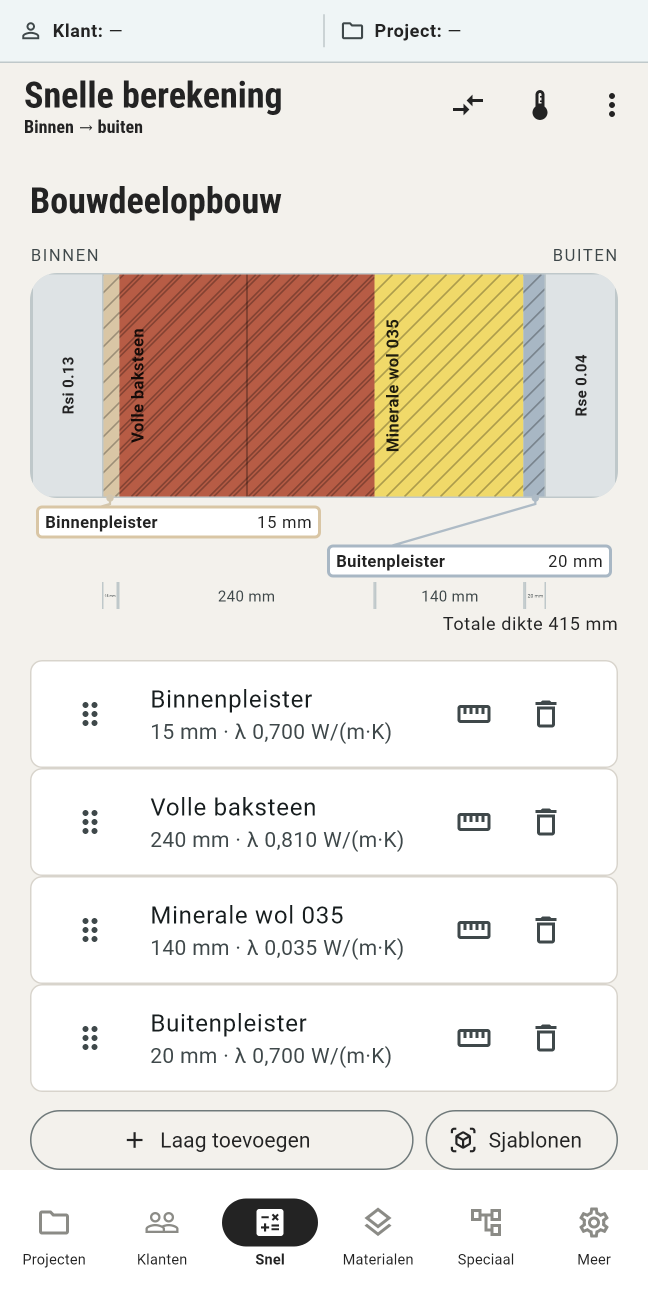 Componentenconstructie met baksteen, minerale wol en gips